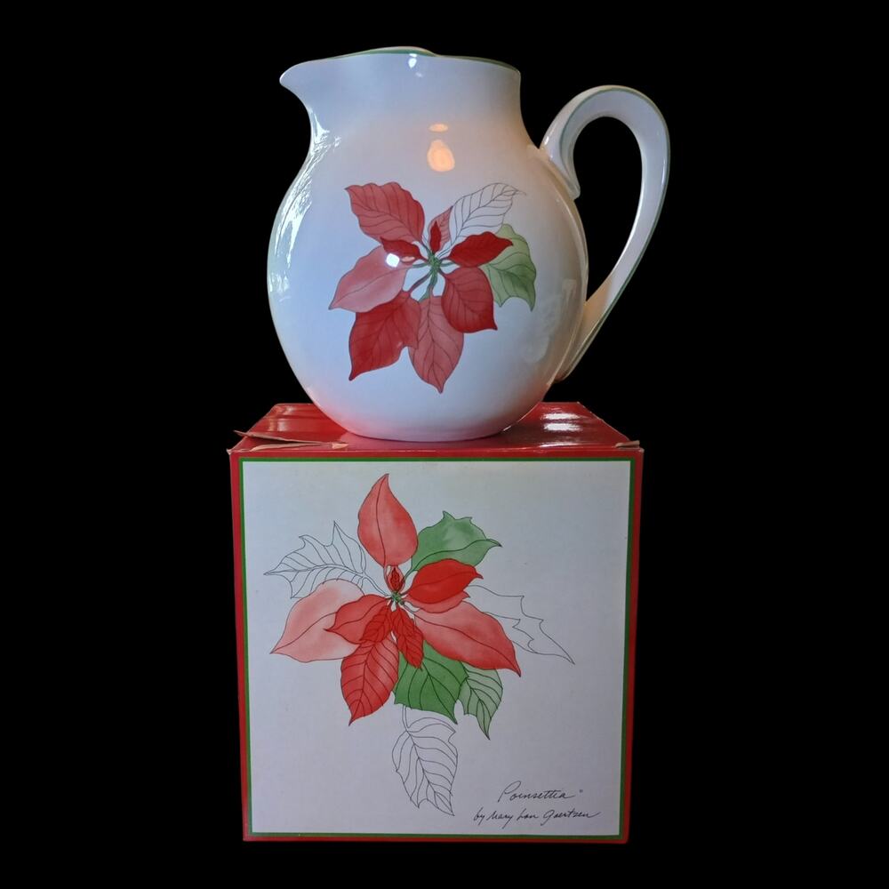 Block Bernarda Portugal Watercolor Poinsettia Pitcher Mary Lou Goertzen 74 oz